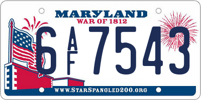 MD license plate 6AF7543