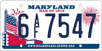 MD license plate 6AF7547