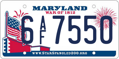 MD license plate 6AF7550