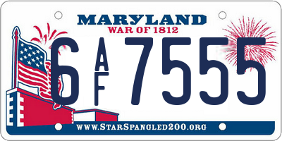MD license plate 6AF7555