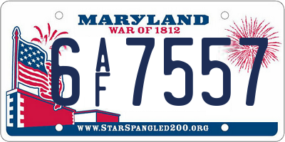 MD license plate 6AF7557