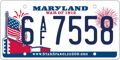 MD license plate 6AF7558