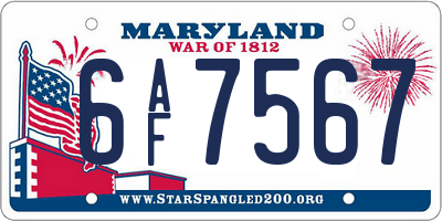 MD license plate 6AF7567