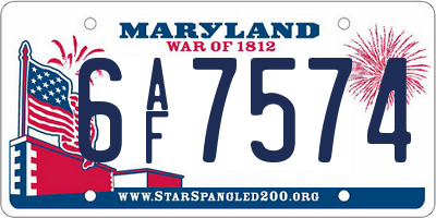 MD license plate 6AF7574