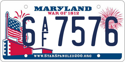 MD license plate 6AF7576