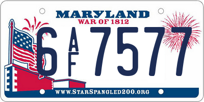 MD license plate 6AF7577