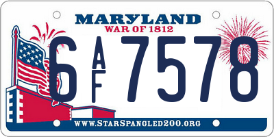 MD license plate 6AF7578