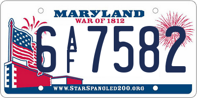 MD license plate 6AF7582