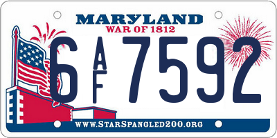 MD license plate 6AF7592