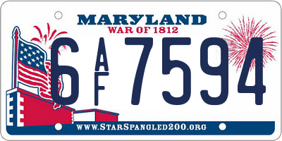 MD license plate 6AF7594