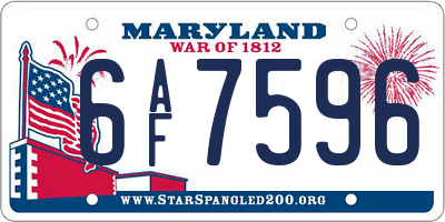 MD license plate 6AF7596