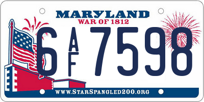 MD license plate 6AF7598