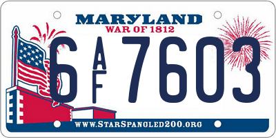 MD license plate 6AF7603