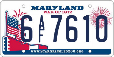 MD license plate 6AF7610
