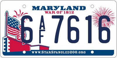 MD license plate 6AF7616
