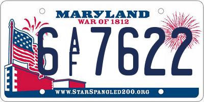 MD license plate 6AF7622