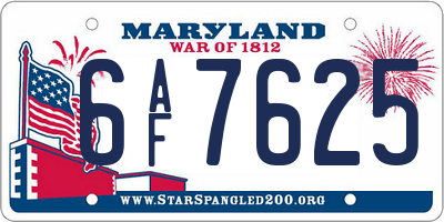 MD license plate 6AF7625