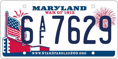 MD license plate 6AF7629