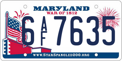 MD license plate 6AF7635