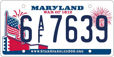MD license plate 6AF7639