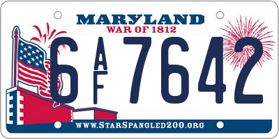 MD license plate 6AF7642