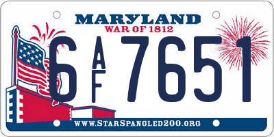 MD license plate 6AF7651