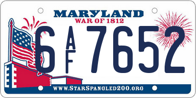 MD license plate 6AF7652