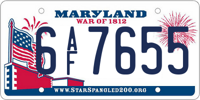 MD license plate 6AF7655