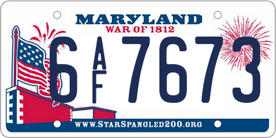 MD license plate 6AF7673