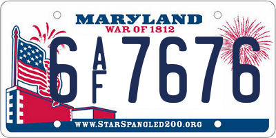 MD license plate 6AF7676