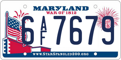 MD license plate 6AF7679