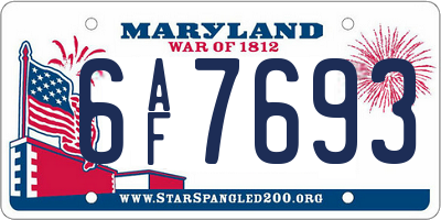 MD license plate 6AF7693