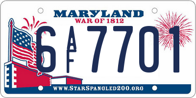 MD license plate 6AF7701
