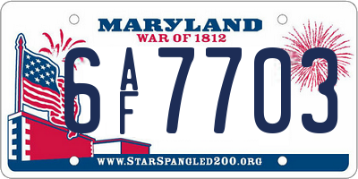 MD license plate 6AF7703