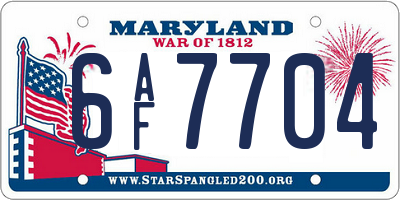 MD license plate 6AF7704