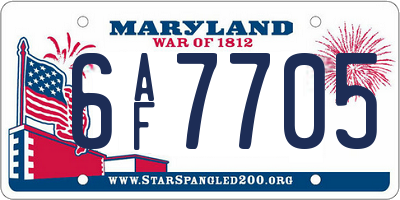 MD license plate 6AF7705