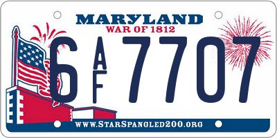 MD license plate 6AF7707