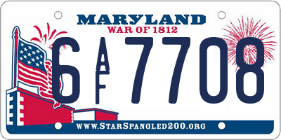 MD license plate 6AF7708
