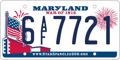 MD license plate 6AF7721