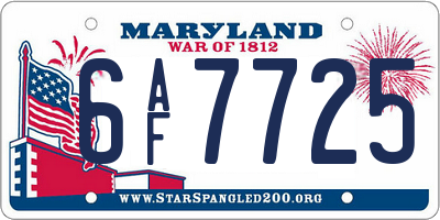 MD license plate 6AF7725