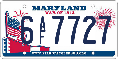 MD license plate 6AF7727