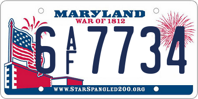MD license plate 6AF7734