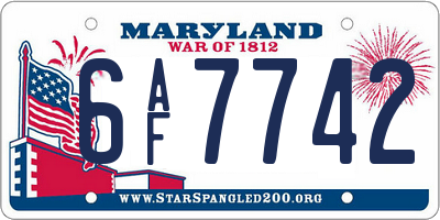 MD license plate 6AF7742