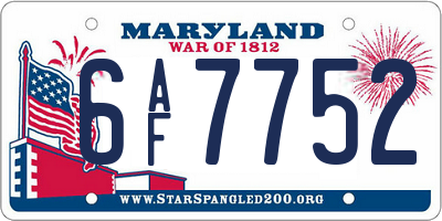 MD license plate 6AF7752