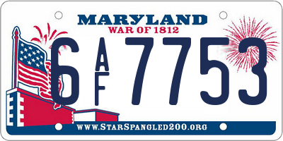 MD license plate 6AF7753