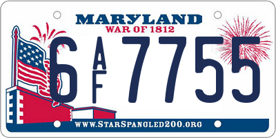 MD license plate 6AF7755