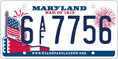 MD license plate 6AF7756