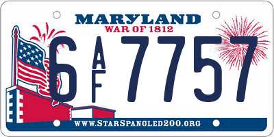 MD license plate 6AF7757