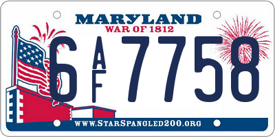 MD license plate 6AF7758