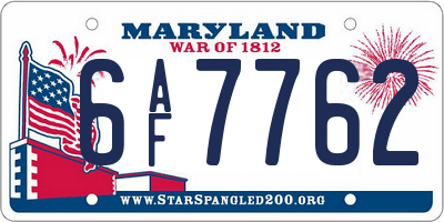 MD license plate 6AF7762